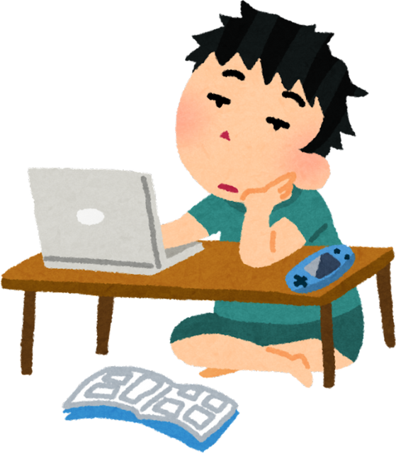 Illustration of a Lethargic Young Man Looking at a Laptop
